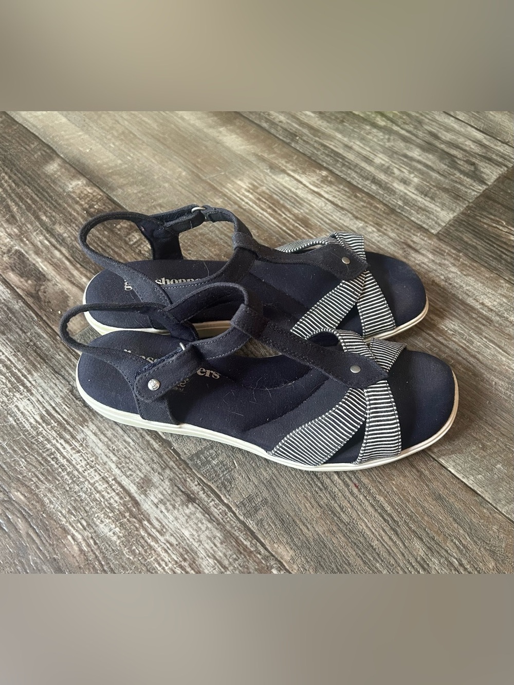 Grasshoppers Navy and White Striped Bow Slingback Sandals for Women